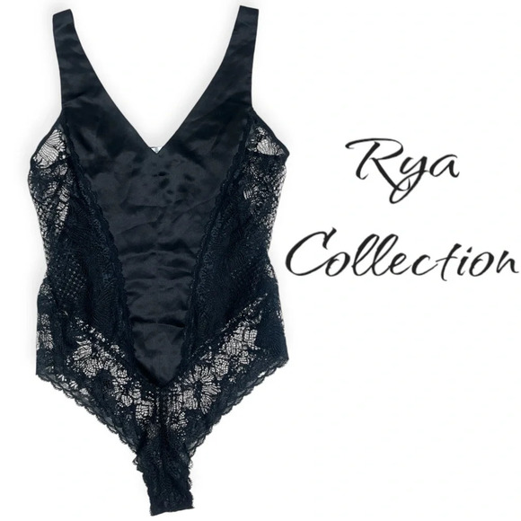 Rya Collection luxury black satin and lace bodysuit - Picture 1 of 7